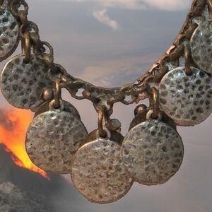 Textured Silver Disc Necklace with Chain Link Design